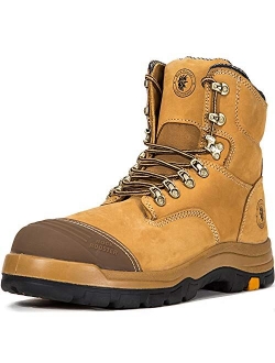 Work Boots for Men, Steel Toe, 8 inch Safety Leather Shoes, Slip Resistant Industrial Boot, Static Dissipative, Breathable, Quick Dry, Anti-Fatigue, AK232