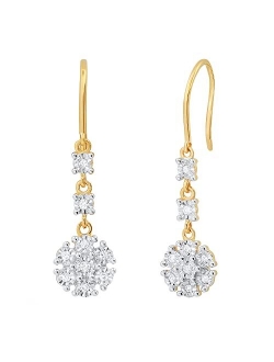 Collection 0.21 Carat (ctw) Round Lab Grown White Diamond Ladies Dangling Floral Earrings 1/4 CT | Available in 10K/14K/18K Gold & 925 Sterling Silver