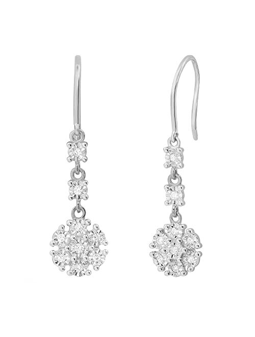 Dazzlingrock Collection 0.21 Carat (ctw) Round Lab Grown White Diamond Ladies Dangling Floral Earrings 1/4 CT | Available in 10K/14K/18K Gold & 925 Sterling Silver