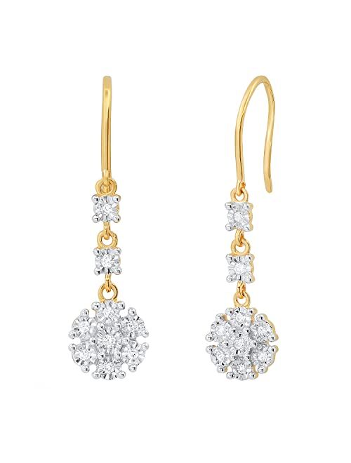 Dazzlingrock Collection 0.21 Carat (ctw) Round Lab Grown White Diamond Ladies Dangling Floral Earrings 1/4 CT | Available in 10K/14K/18K Gold & 925 Sterling Silver