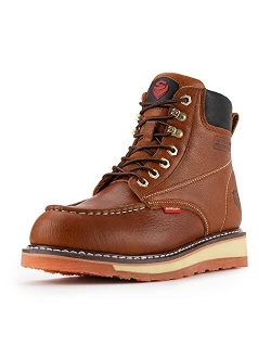 SUREWAY Men's 6" Steel/Soft Toe Work Boots Full Grain Leather Moc Toe Work Boots for Men Wedge Sole Construction Boots