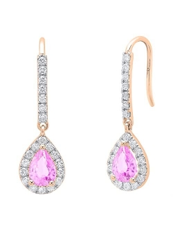 Collection 10K 7X5 MM Each Pear Gemstone & Round Diamond Ladies Teardrop Dangling Drop Earrings, Rose Gold