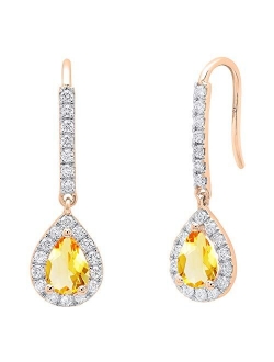 Collection 10K 7X5 MM Each Pear Gemstone & Round Diamond Ladies Teardrop Dangling Drop Earrings, Rose Gold