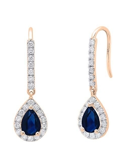 Collection 10K 7X5 MM Each Pear Gemstone & Round Diamond Ladies Teardrop Dangling Drop Earrings, Rose Gold