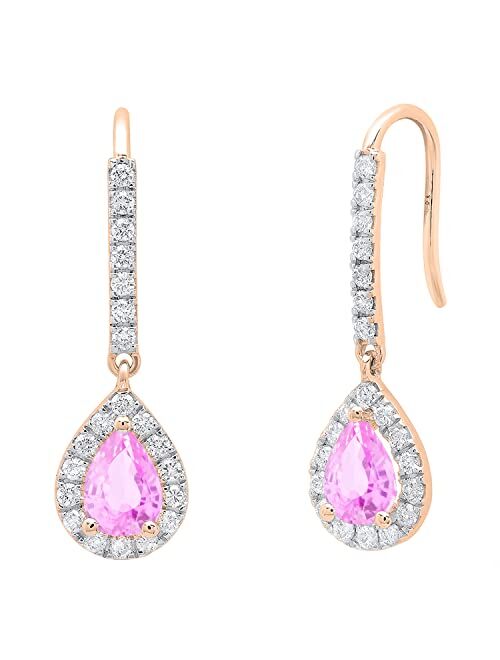 Dazzlingrock Collection 10K 7X5 MM Each Pear Gemstone & Round Diamond Ladies Teardrop Dangling Drop Earrings, Rose Gold