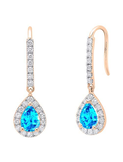 Dazzlingrock Collection 10K 7X5 MM Each Pear Gemstone & Round Diamond Ladies Teardrop Dangling Drop Earrings, Rose Gold