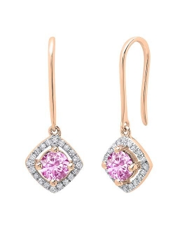 Collection 10K 5 MM Each Round Gemstone & White Diamond Ladies Halo Dangling Drop Earrings, Rose Gold