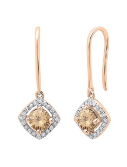 Collection 10K 5 MM Each Round Gemstone & White Diamond Ladies Halo Dangling Drop Earrings, Rose Gold