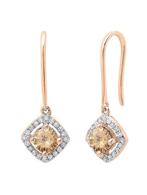 Dazzlingrock Collection 10K 5 MM Each Round Gemstone & White Diamond Ladies Halo Dangling Drop Earrings, Rose Gold