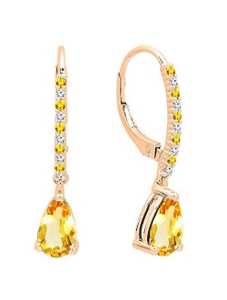 Collection 10K 8X5 MM Pear & Round Gemstone & Round Diamond Ladies Teardrop Dangling Drop Earrings, Rose Gold