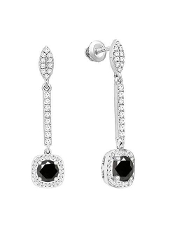 Collection 10K 6 MM Each Round Gemstone & White Diamond Ladies Halo Style Dangling Drop Earrings, White Gold