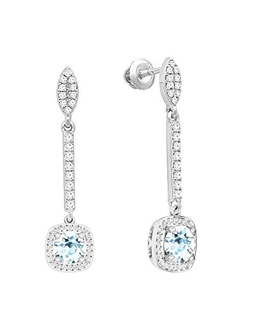 Dazzlingrock Collection 10K 6 MM Each Round Gemstone & White Diamond Ladies Halo Style Dangling Drop Earrings, White Gold