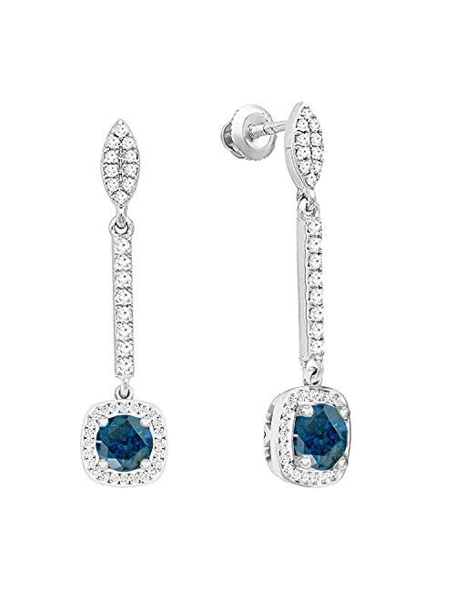 Dazzlingrock Collection 10K 6 MM Each Round Gemstone & White Diamond Ladies Halo Style Dangling Drop Earrings, White Gold