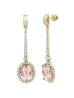 Collection 11X9mm Each Oval Gemstone with Round & Baguette Diamond Graduating Dangling Drop Screwback Earrings for Her in 10K Gold