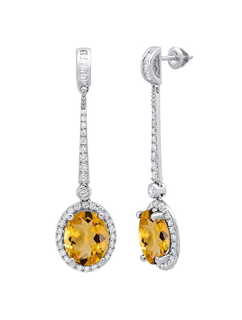 Dazzlingrock Collection 11X9mm Each Oval Gemstone with Round & Baguette Diamond Graduating Dangling Drop Screwback Earrings for Her in 10K Gold