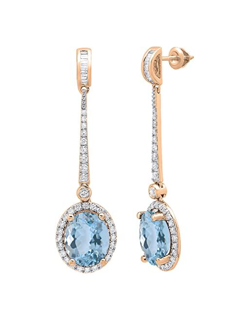 Dazzlingrock Collection 11X9mm Each Oval Gemstone with Round & Baguette Diamond Graduating Dangling Drop Screwback Earrings for Her in 10K Gold