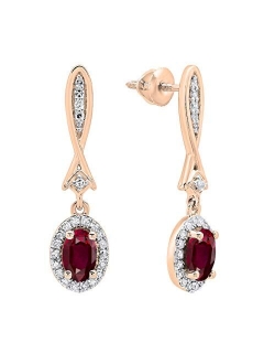 Collection 10K 6X4 MM Each Oval Gemstone & Round White Diamond Ladies Dangling Drop Earrings, Rose Gold