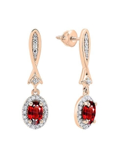 Collection 10K 6X4 MM Each Oval Gemstone & Round White Diamond Ladies Dangling Drop Earrings, Rose Gold