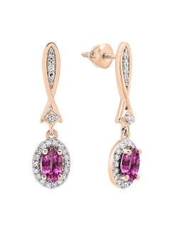 Collection 10K 6X4 MM Each Oval Gemstone & Round White Diamond Ladies Dangling Drop Earrings, Rose Gold