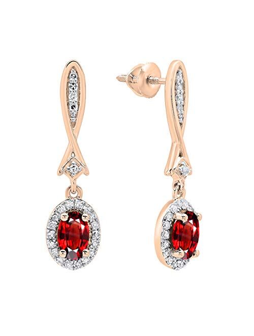 Dazzlingrock Collection 10K 6X4 MM Each Oval Gemstone & Round White Diamond Ladies Dangling Drop Earrings, Rose Gold