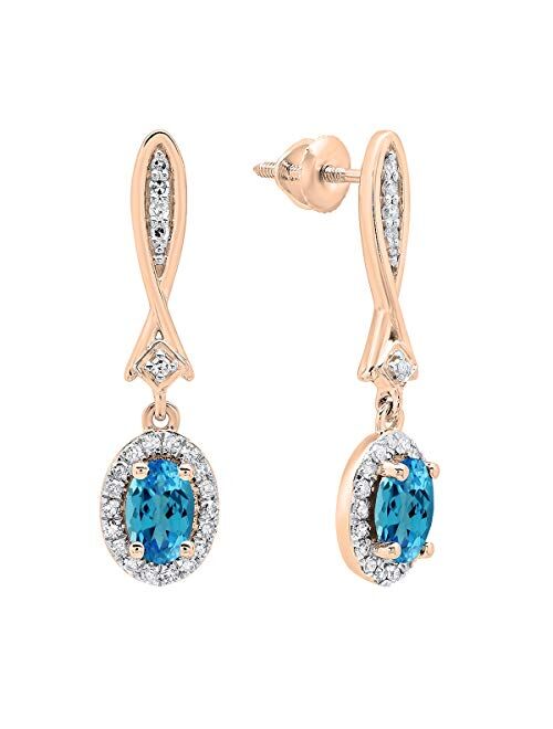 Dazzlingrock Collection 10K 6X4 MM Each Oval Gemstone & Round White Diamond Ladies Dangling Drop Earrings, Rose Gold