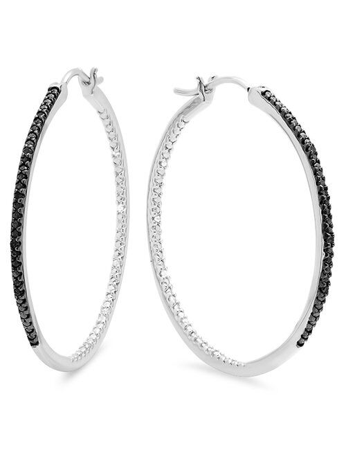 Dazzlingrock Collection 0.20 Carat (ctw) Round Cut Black Diamond Ladies Hoop Earrings 1/5 CT, Sterling Silver