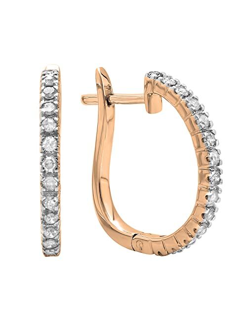 Dazzlingrock Collection Round White Diamond Timeless Tiny Dainty Hoop Earring for Women 1/4 CT (0.25 ctw, Color I-J), Available in 10K/14K/18K Gold