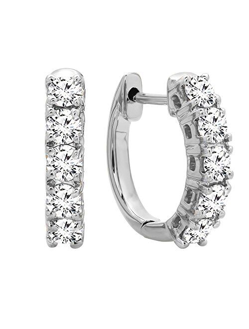 Dazzlingrock Collection 0.50 Carat (ctw) 10K Gold Real Round Cut White Diamond Ladies Huggies Hoop Earrings