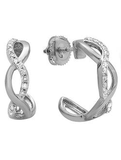 Collection 0.25 Carat (ctw) 14K Gold Real Round Diamond Ladies Swirl J Shaped Hoop Earrings 1/4 CT