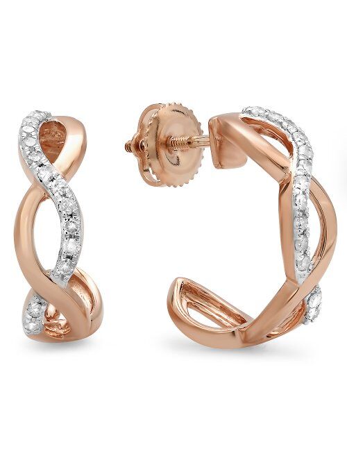 Dazzlingrock Collection 0.25 Carat (ctw) 14K Gold Real Round Diamond Ladies Swirl J Shaped Hoop Earrings 1/4 CT