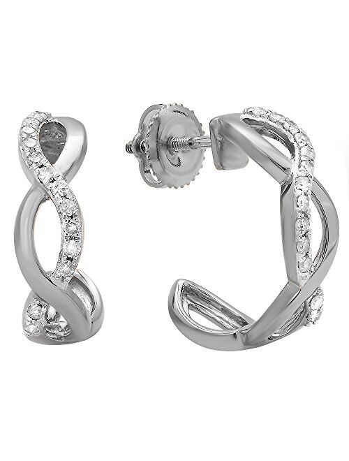 Dazzlingrock Collection 0.25 Carat (ctw) 14K Gold Real Round Diamond Ladies Swirl J Shaped Hoop Earrings 1/4 CT