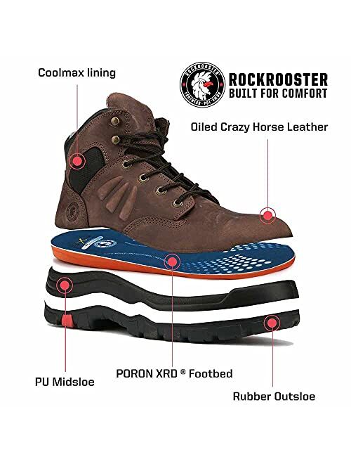 ROCKROOSTER Soft Toe Work Boots for Men, Arch Support, Rubber Sole, Electrical Hazard, Comfortable Waterproof Safety Boots