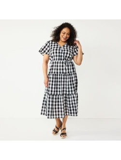 Plus Size Croft & Barrow Surplice Tiered Hem Midi Dress