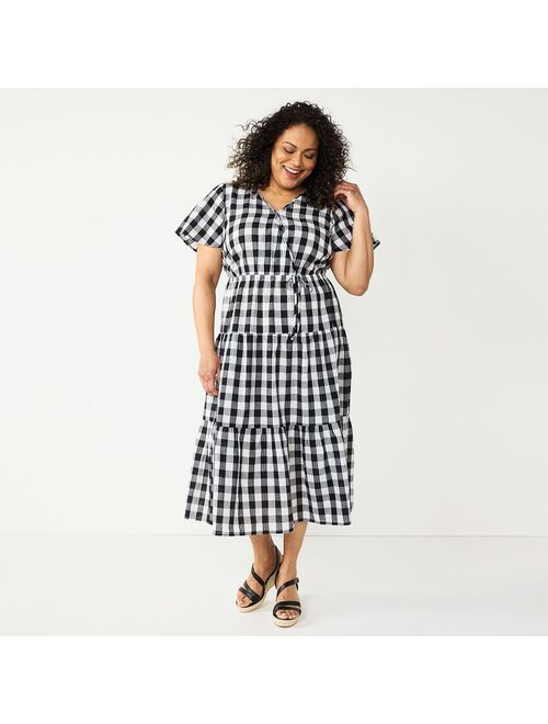 Plus Size Croft & Barrow® Surplice Tiered Hem Midi Dress