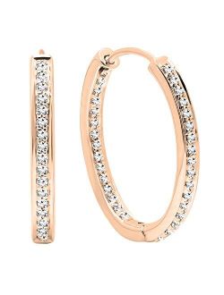 Collection 0.23 Carat (ctw) Round White Diamond Ladies In And Out Hoop Earrings 1/4 CT, Available in Various Metal 10K/14K/18K Gold