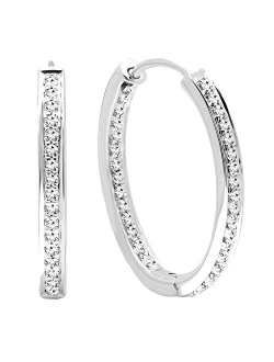 Collection 0.23 Carat (ctw) Round White Diamond Ladies In And Out Hoop Earrings 1/4 CT, Available in Various Metal 10K/14K/18K Gold