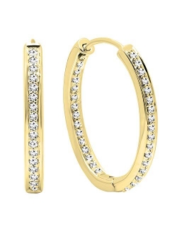 Collection 0.23 Carat (ctw) Round White Diamond Ladies In And Out Hoop Earrings 1/4 CT, Available in Various Metal 10K/14K/18K Gold