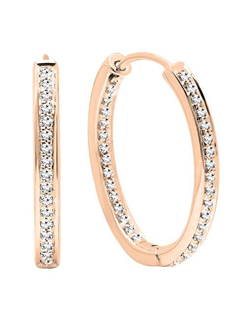 Dazzlingrock Collection 0.23 Carat (ctw) Round White Diamond Ladies In And Out Hoop Earrings 1/4 CT, Available in Various Metal 10K/14K/18K Gold