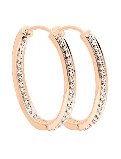 Dazzlingrock Collection 0.23 Carat (ctw) Round White Diamond Ladies In And Out Hoop Earrings 1/4 CT, Available in Various Metal 10K/14K/18K Gold