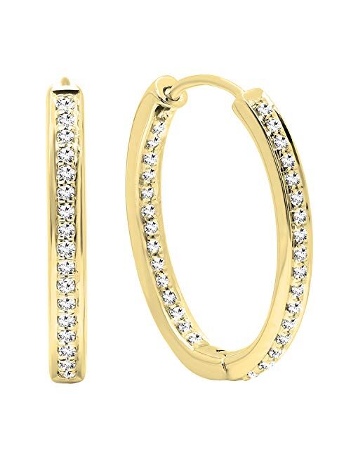 Dazzlingrock Collection 0.23 Carat (ctw) Round White Diamond Ladies In And Out Hoop Earrings 1/4 CT, Available in Various Metal 10K/14K/18K Gold