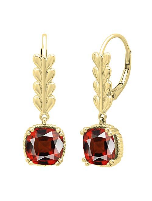 Dazzlingrock Collection 8 MM Each Cushion Gemstone Ladies Leaf Style Dangling Drop Earrings, Available in Various Gemstones in 10K/14K/18K Gold & 925 Sterling Silver