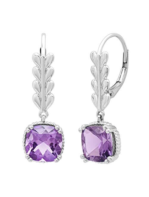 Dazzlingrock Collection 8 MM Each Cushion Gemstone Ladies Leaf Style Dangling Drop Earrings, Available in Various Gemstones in 10K/14K/18K Gold & 925 Sterling Silver