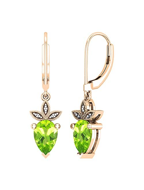 Dazzlingrock Collection 9X6 mm Each Pear Gemstone Ladies Strawberry Shape Three Leaf Beaded Dangling Fruit Earrings, Available in Various Metal 10K/14K/18K Gold