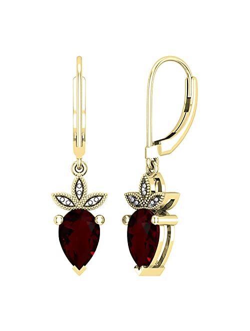 Dazzlingrock Collection 9X6 mm Each Pear Gemstone Ladies Strawberry Shape Three Leaf Beaded Dangling Fruit Earrings, Available in Various Metal 10K/14K/18K Gold