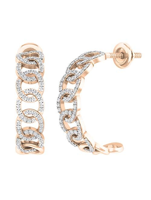 Dazzlingrock Collection 0.30 Carat (ctw) 10K Gold Round White Diamond Ladies Hoop Earrings 1/3 CT