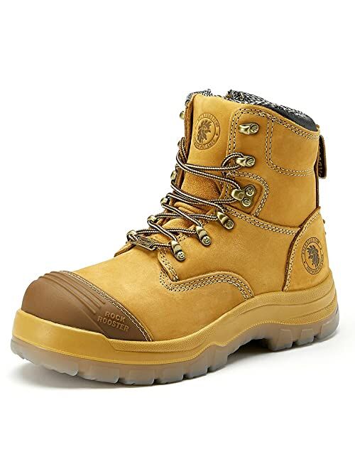 ROCKROOSTER 7“ Steel Toes Shoes Work Boots with Side Zipper for Men Women Breathable and Sneakers Non Slip Industrial Construction Work Saftey Shoes