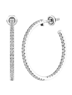 Collection 0.85 Carat (ctw) Round White Diamond Ladies In and Out Huggies Hoop Earrings, Gold