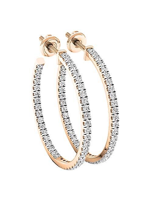 Dazzlingrock Collection 0.85 Carat (ctw) Round White Diamond Ladies In and Out Huggies Hoop Earrings, Gold