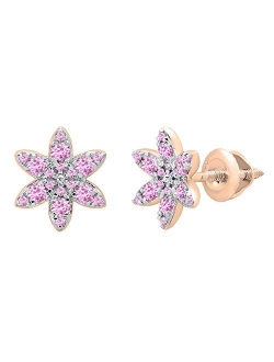 Collection 10K Round Gemstone Ladies Flower Stud Earrings, Rose Gold