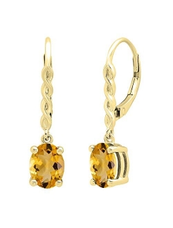 Collection 8X6 mm Oval Gemstone Ladies Twisted Drop Earring, 10K Gold